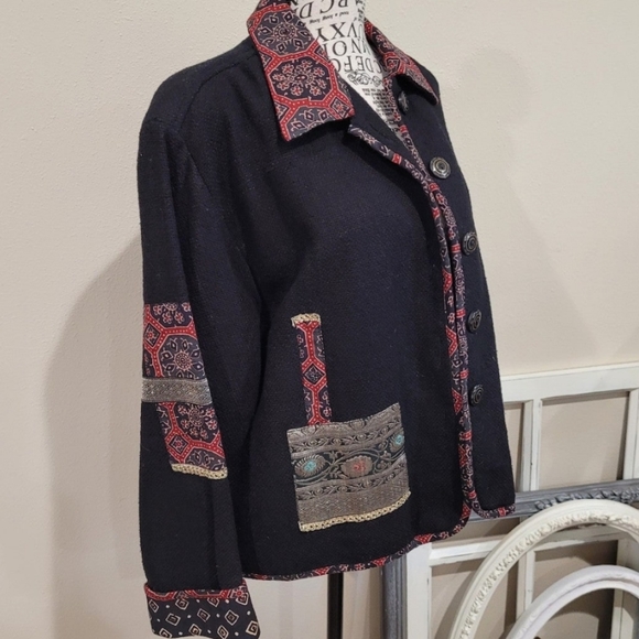 Vintage Flashback Black Woven 100% Cotton Jacket Womens Size M - Picture 3 of 12